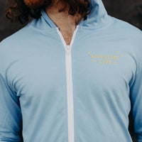 Light blue recycled unisex zip up hoodie