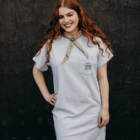 Organic grey t-shirt dress with green details