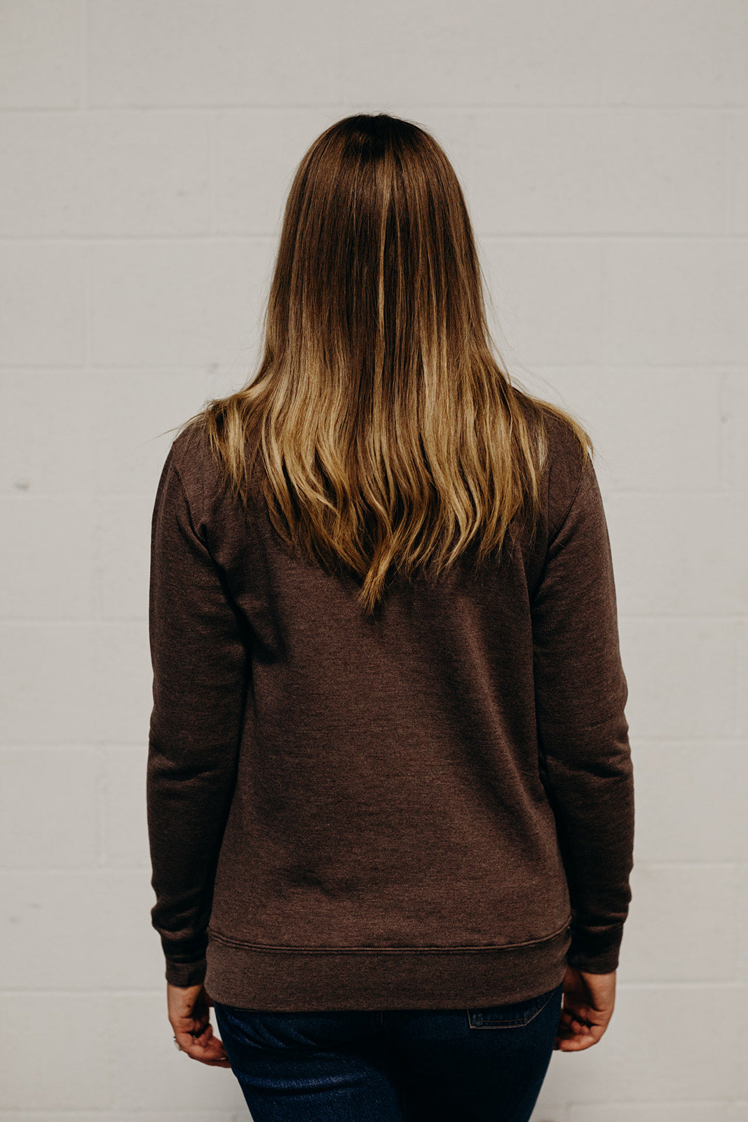 Brown unisex recycled 1/4 zip sweater with small Ungalli logo in white on front