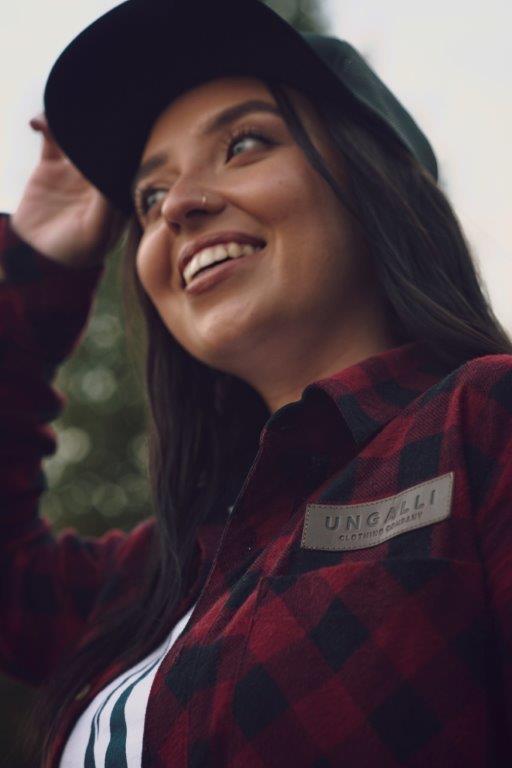 Unisex ethically made flat brim snapback hat in black or grey with white Ungalli logo on front