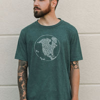 Unisex organic green t-shirt with white map design on front