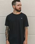 Ethically made unisex t-shirt in black with small white Ungalli tree on front