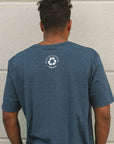 Organically made unisex short sleeve t-shirt in blue with white Lake Superior logo on front