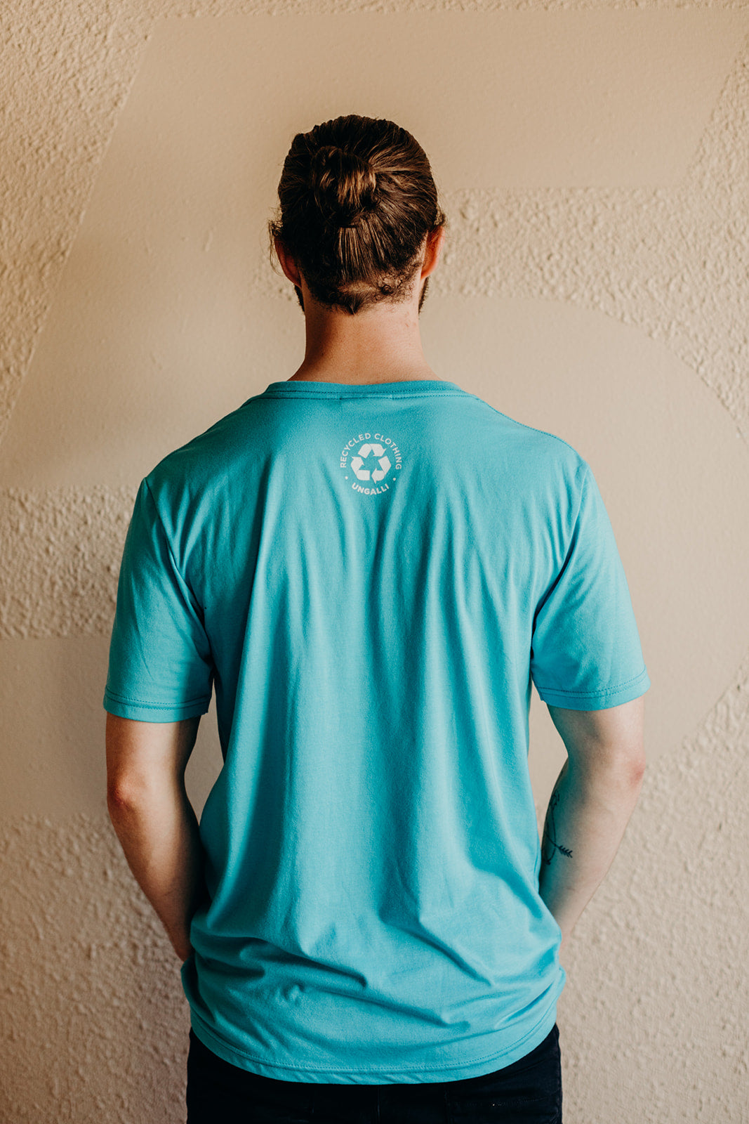Unisex ethically made short sleeve teal t-shirt with white Ungalli logo on front