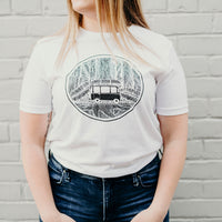 Unisex ethically made white t-shirt with Volkswagen logo on front