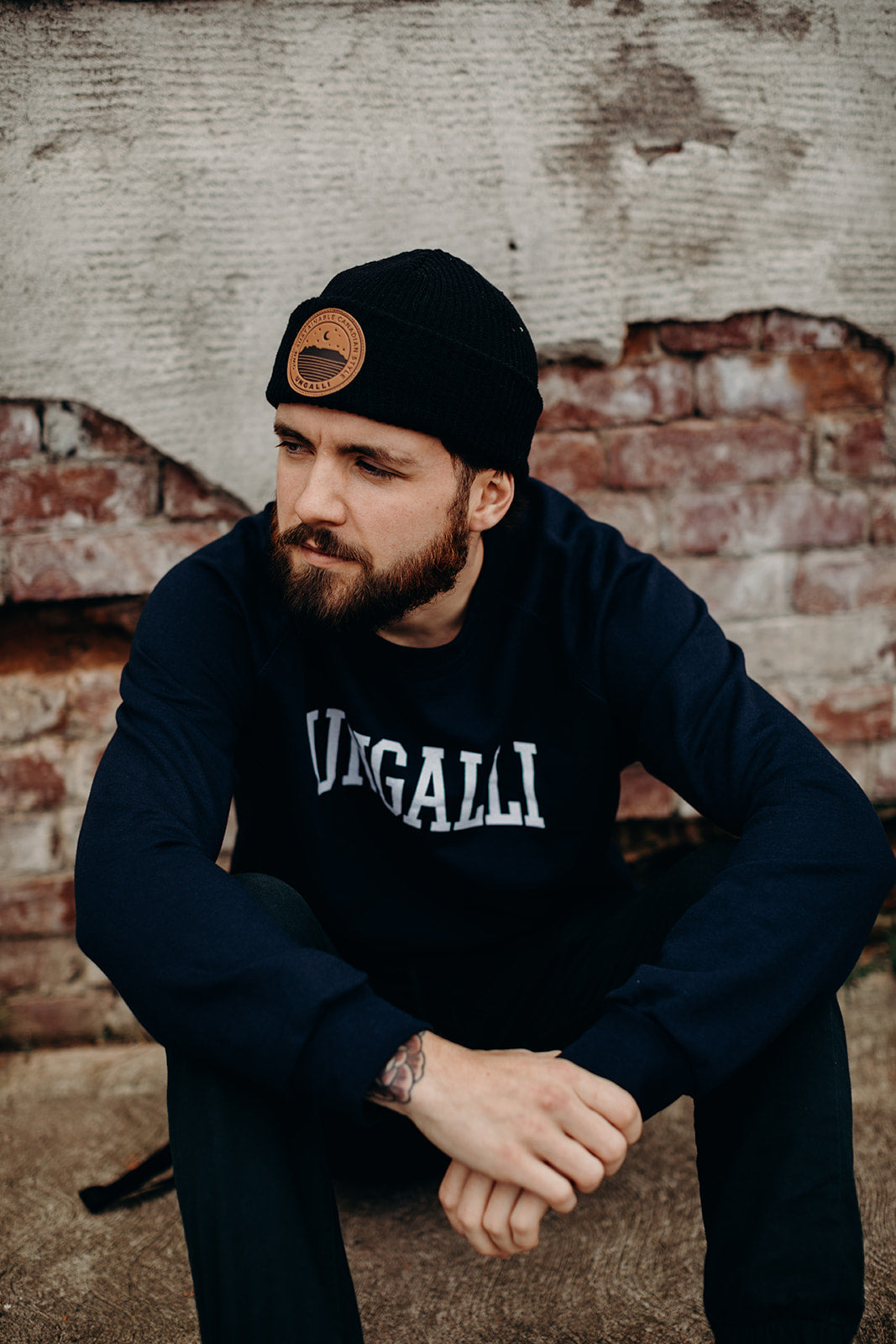 Unisex organic toque in black, green or grey with brown  sleeping giant patch