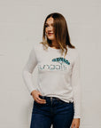 White long sleeve ethically made top with Ungalli logo