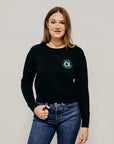 Women's sustainably made black cropped hoodie with brand logo