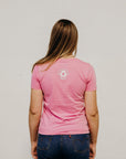 Women's recycled pink short sleeve t-shirt with Ungalli logo