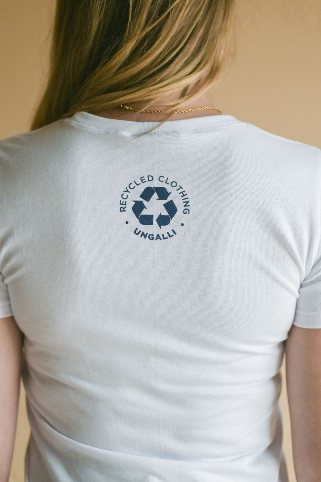 Women&#39;s recycled short sleeve white t-shirt with Sail Superior logo