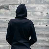 Unisex sustainably made black hoodie with white 'westfort' logo