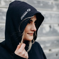Unisex sustainably made black hoodie with white 'westfort' logo