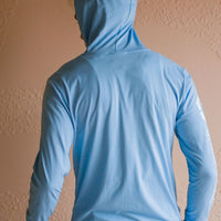 Organic unisex blue light weight zip up hoodie with white details