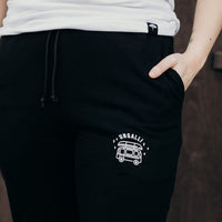 Black ethically made unisex joggers with white detailing