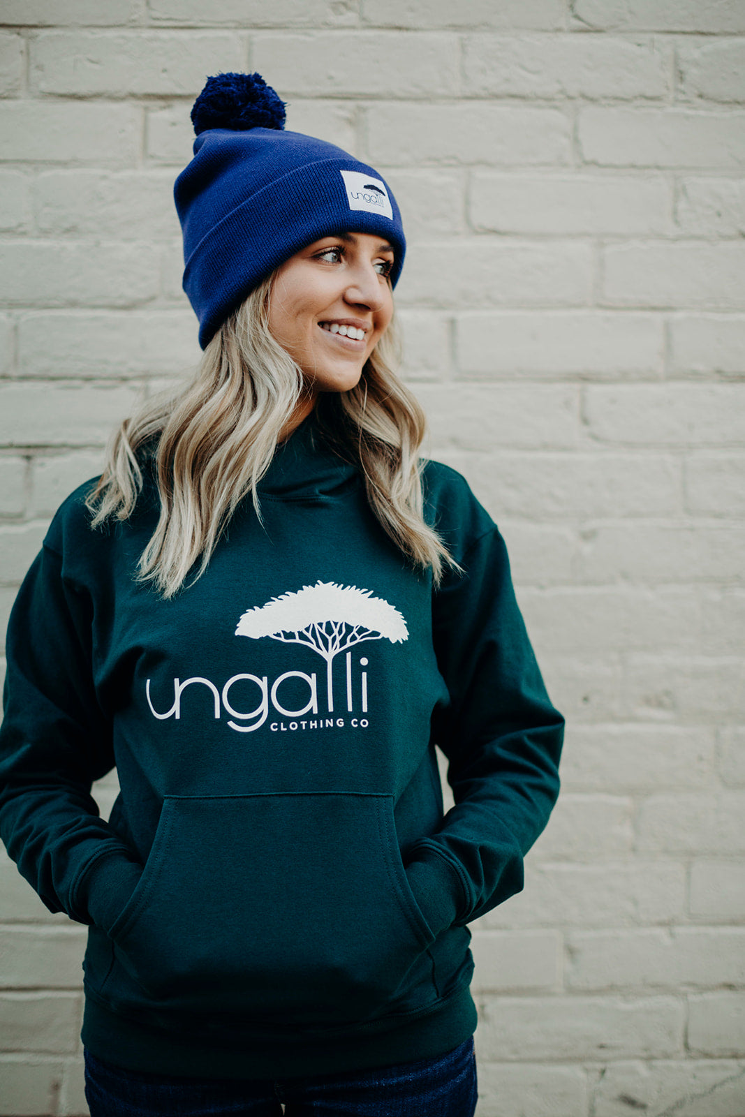 Recycled green unisex hoodie with white Ungalli logo