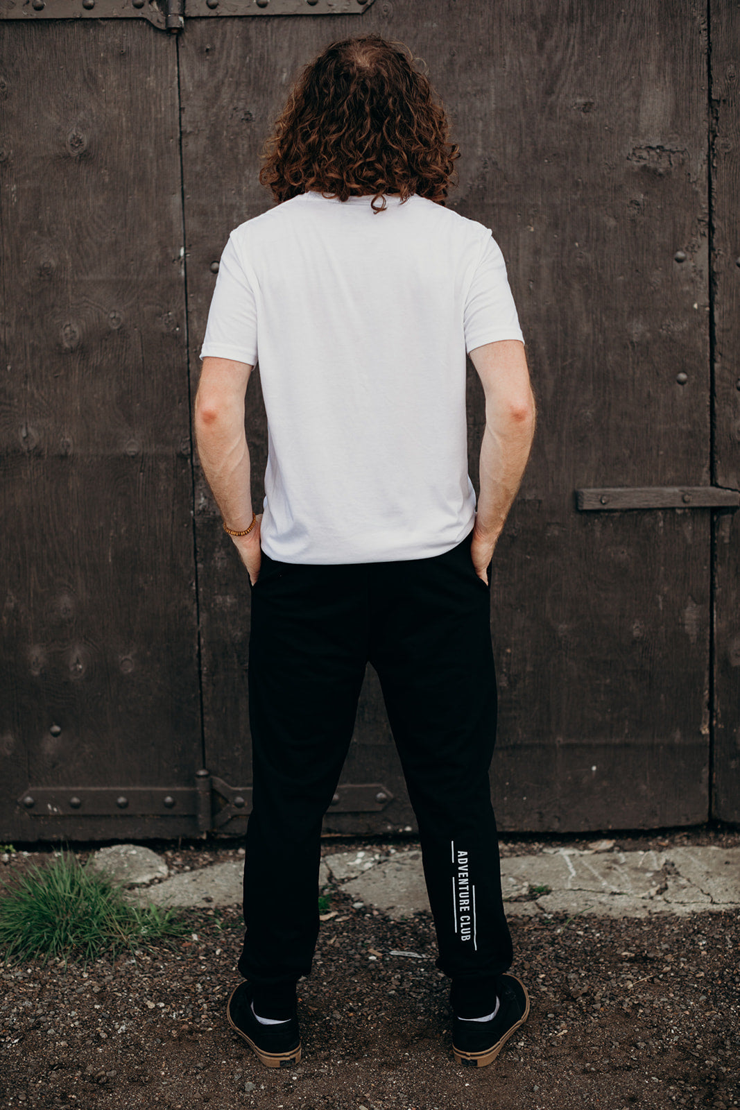 Black ethically made unisex joggers with white detailing