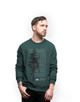 Organically made green unisex crew neck pull over sweater with white text