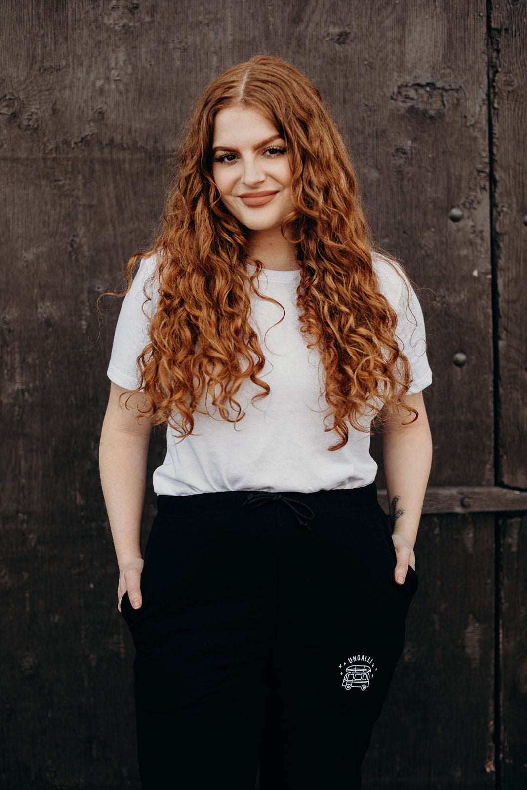 Black ethically made unisex joggers with white detailing