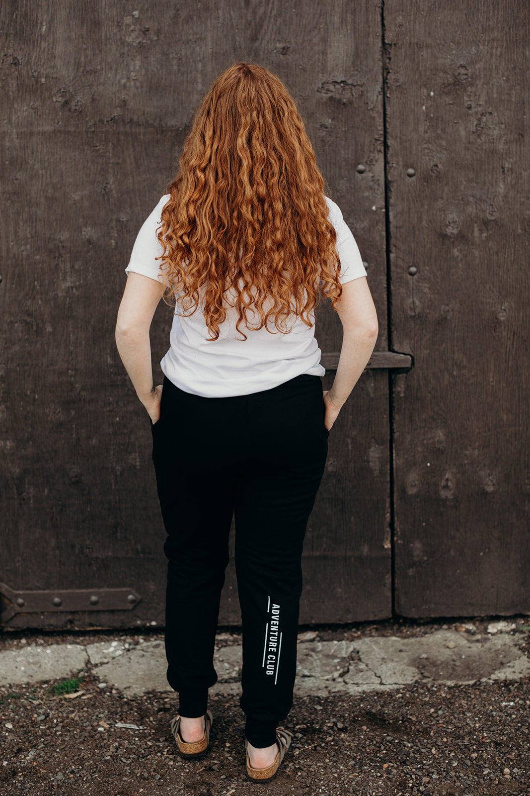 Black ethically made unisex joggers with white detailing