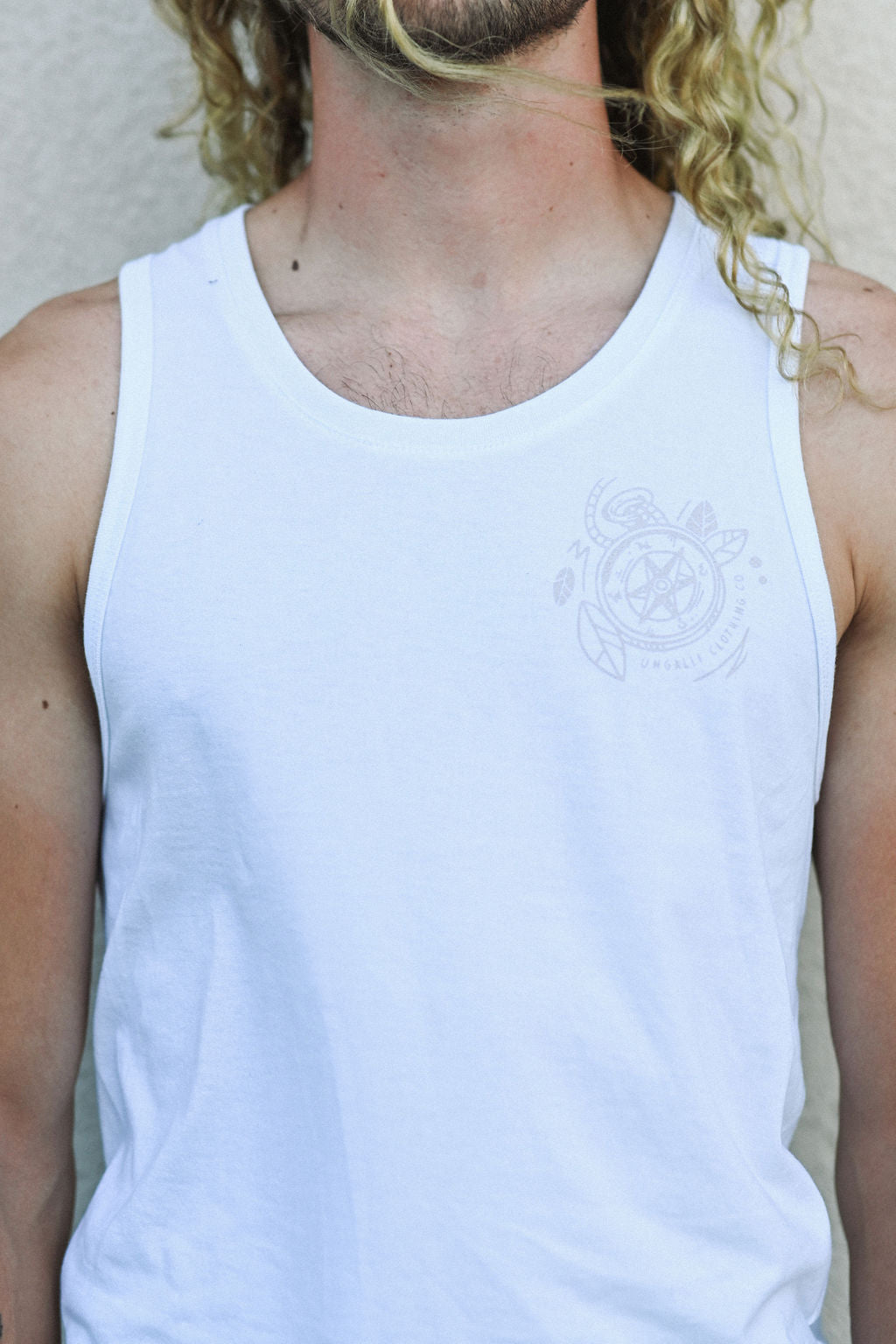 Unisex organic white tank with design