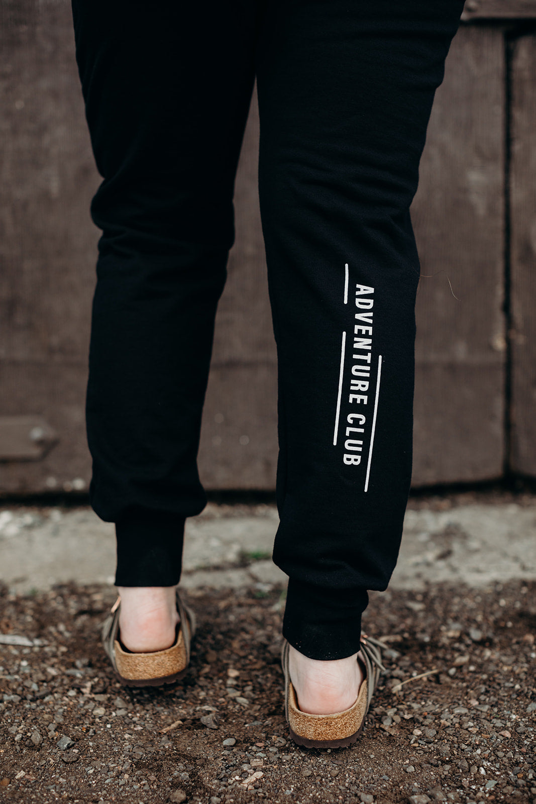 Black ethically made unisex joggers with white detailing