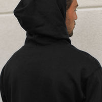 Black unisex recycled hoodie with white Ungalli license plate design