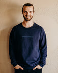 Organic unisex crew neck pullover hoodie in navy