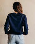 Organic unisex crew neck pullover hoodie in navy