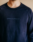 Organic unisex crew neck pullover hoodie in navy