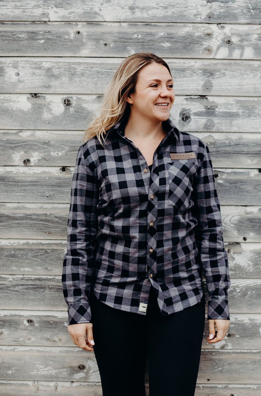 unisex organically made grey button up plaid