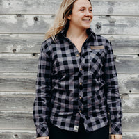 unisex organically made grey button up plaid