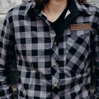 unisex organically made grey button up plaid