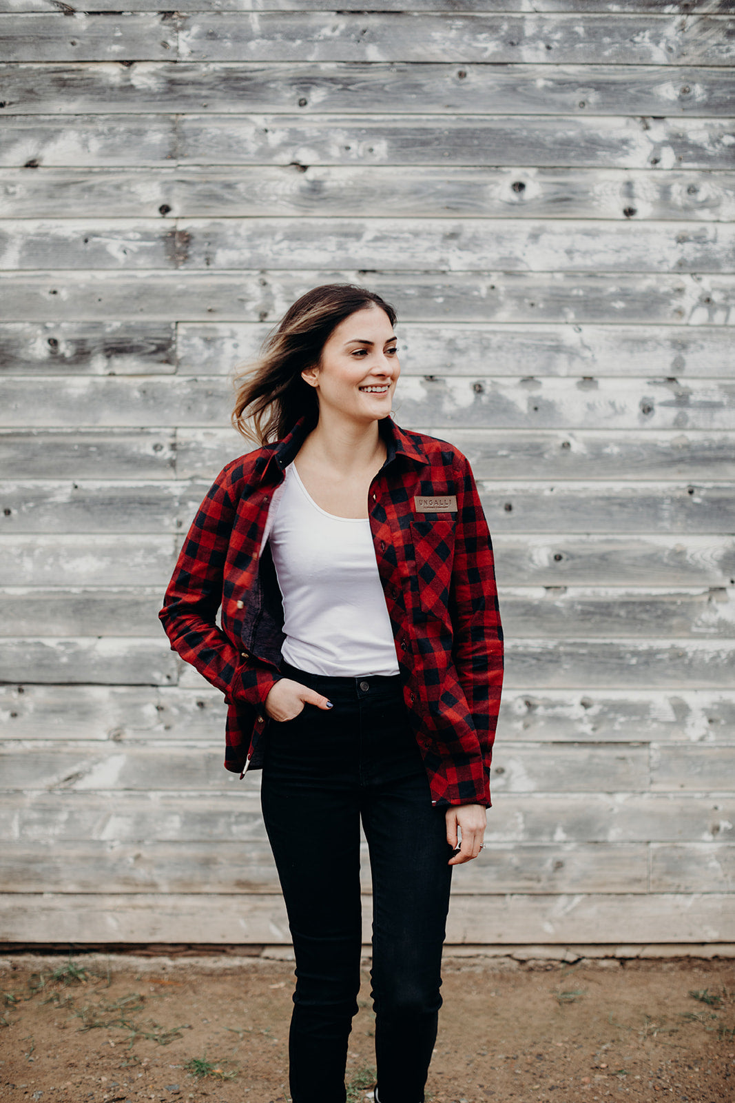 Unisex organic red button up plaid