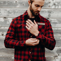 Unisex organic red button up plaid