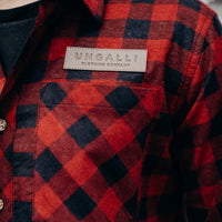 Unisex organic red button up plaid