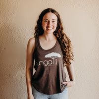 women's recycled brown tank top with white logo