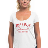 women's white recycled t-shirt with red text